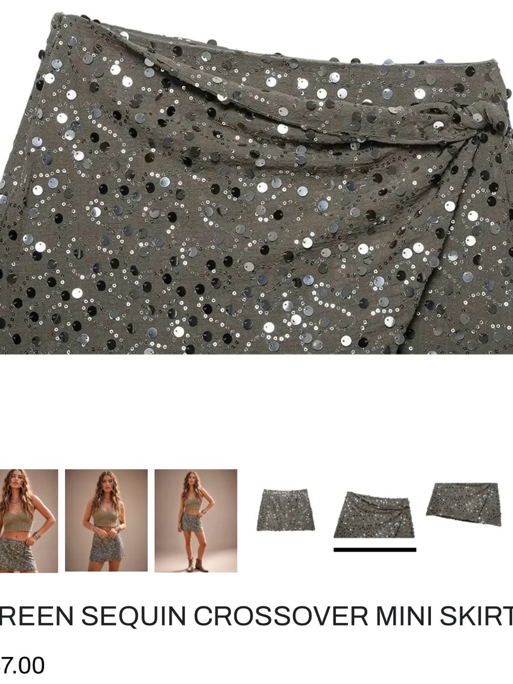 Olive Sequin Crossover Mini Skirt